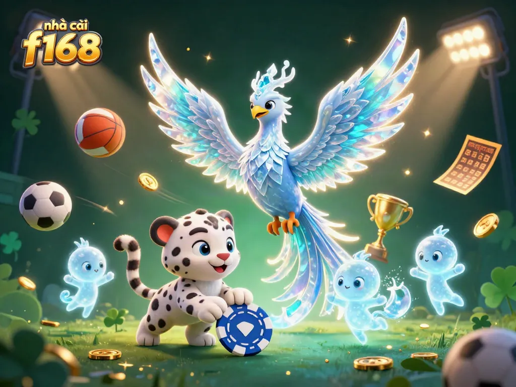 Engage with nhà cái f168 through vibrant casino-themed art featuring dynamic characters and sports elements.