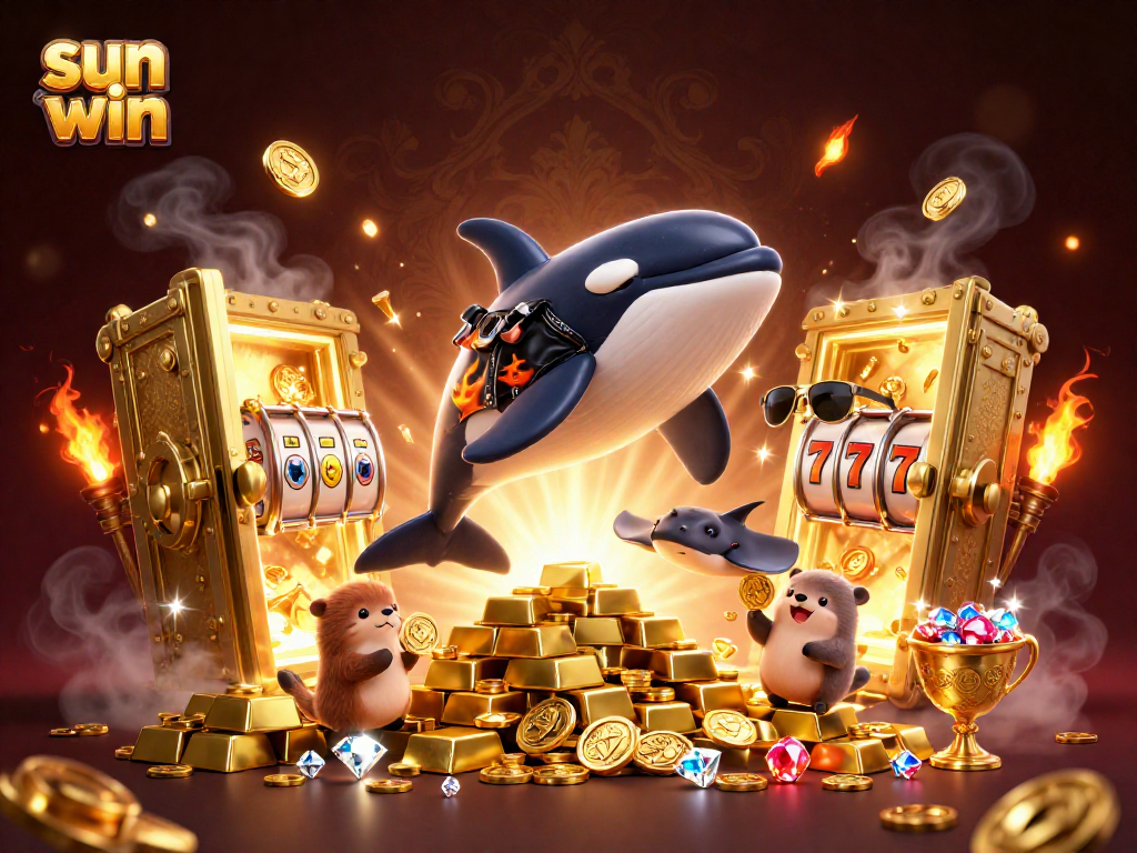 Experience the excitement of sun win with a vibrant 3D casino illustration featuring animated sea characters and treasure.