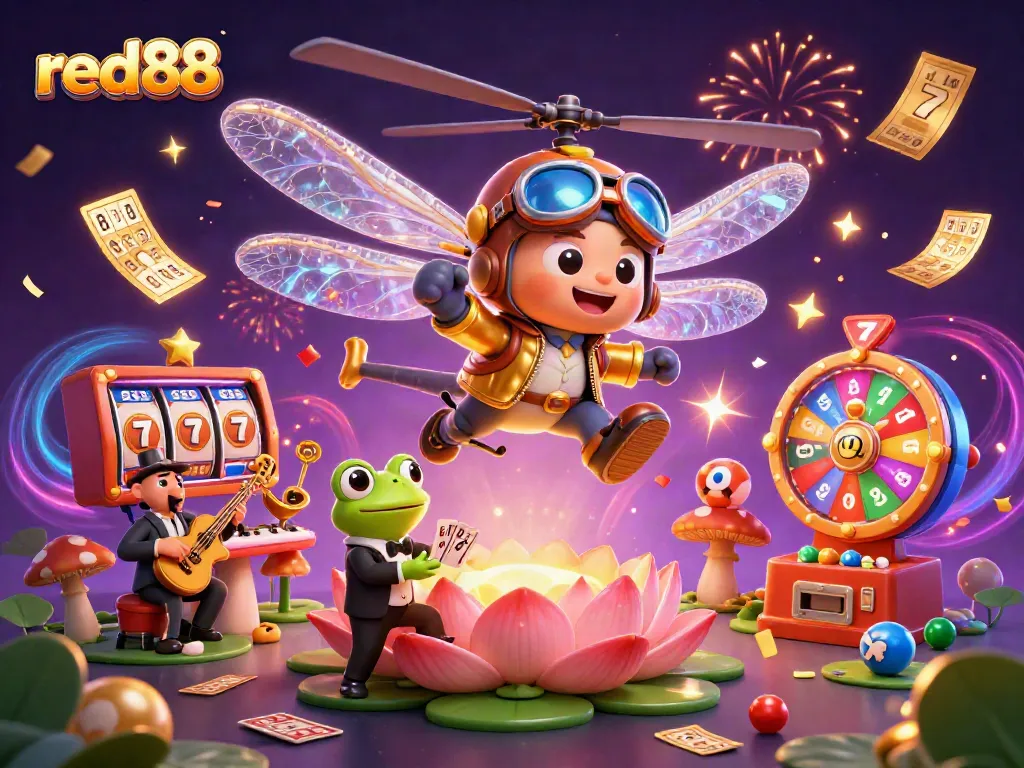 Experience thrilling games at red88 with a vibrant dragonfly pilot, frog croupier, and lively jazz musicians.
