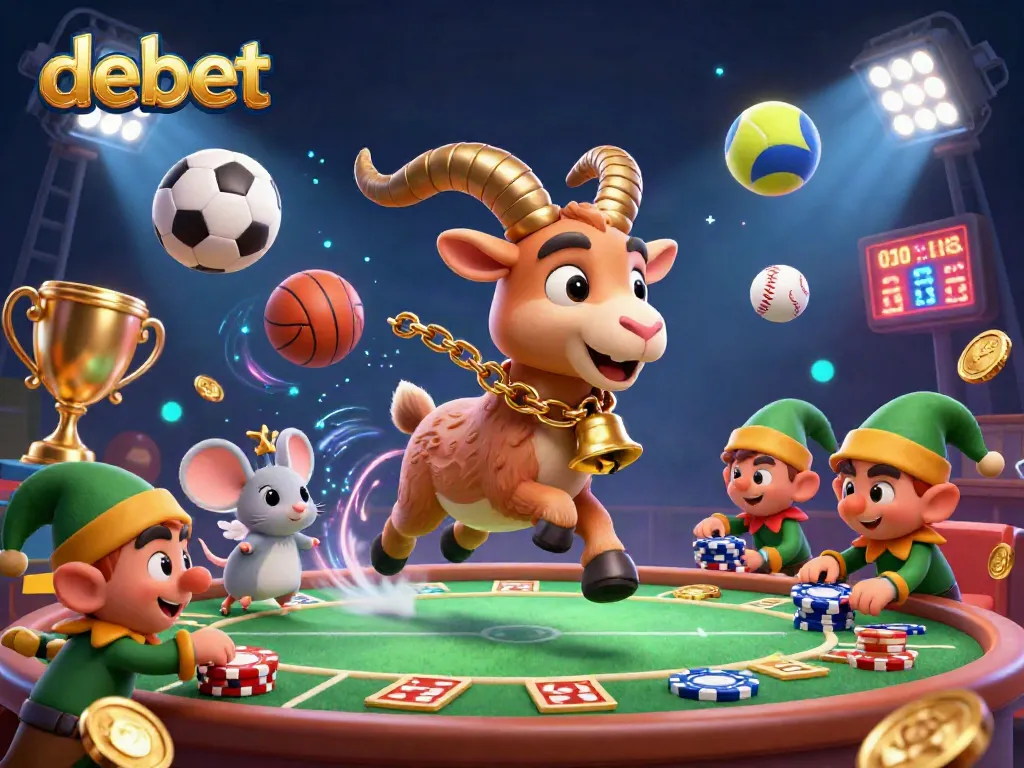 Engage in exciting gaming adventures at debet with a cartoon Krampus and spirited characters in a vibrant casino.